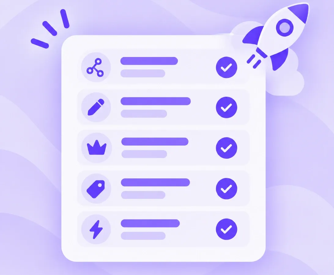 Illustration of a five-point checklist with a rocket