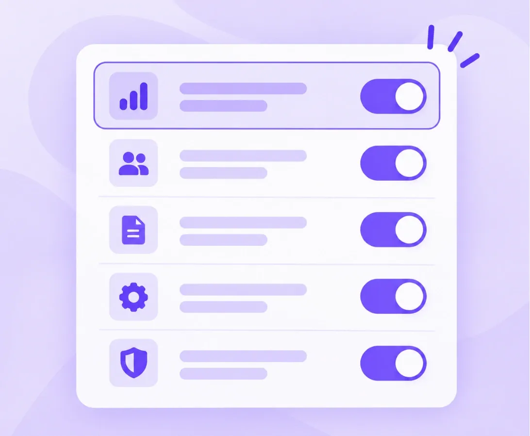 Illustration of a comparison list with five rows and toggles