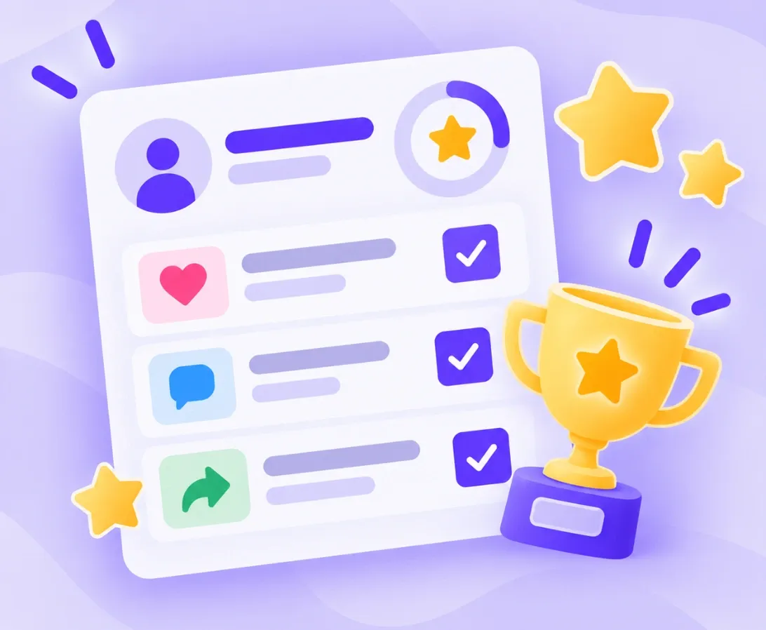 Illustration of a gamified activity checklist with stars and a trophy
