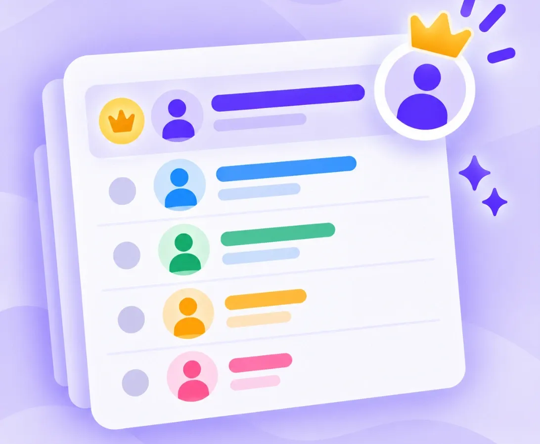 Illustration of a team leaderboard with an executive crown badge