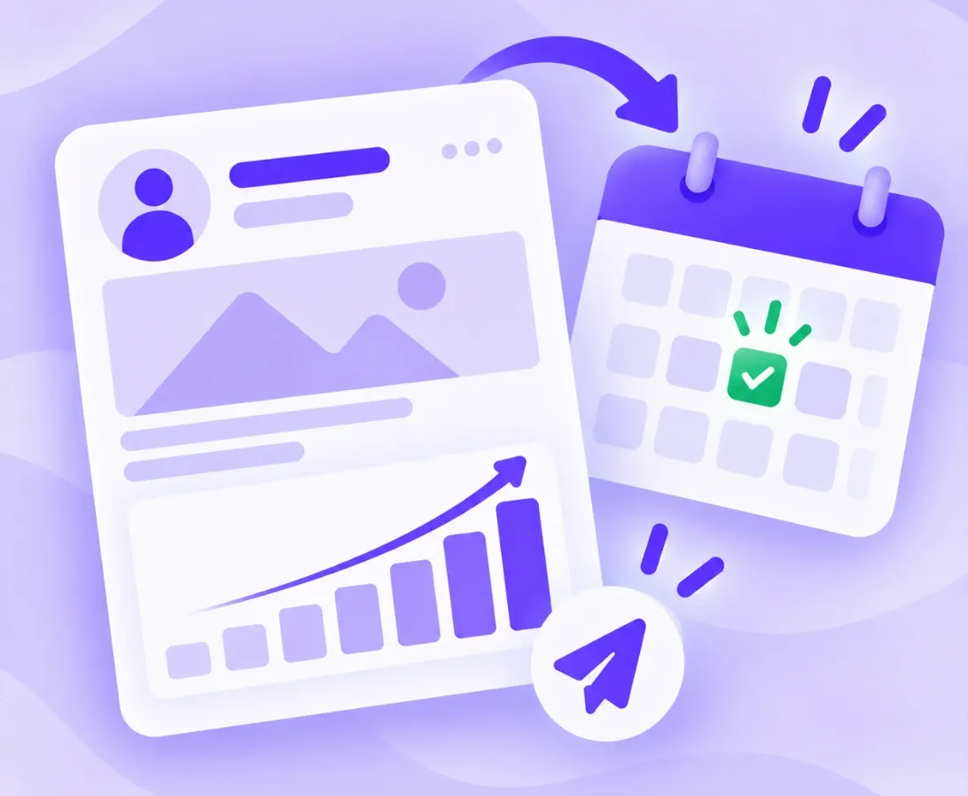 Illustration of a personal post with results and a same-day launch calendar