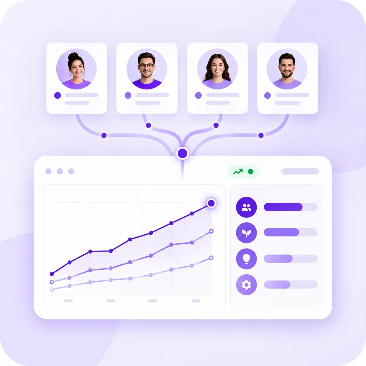 Employee profile data combined into a team analytics view