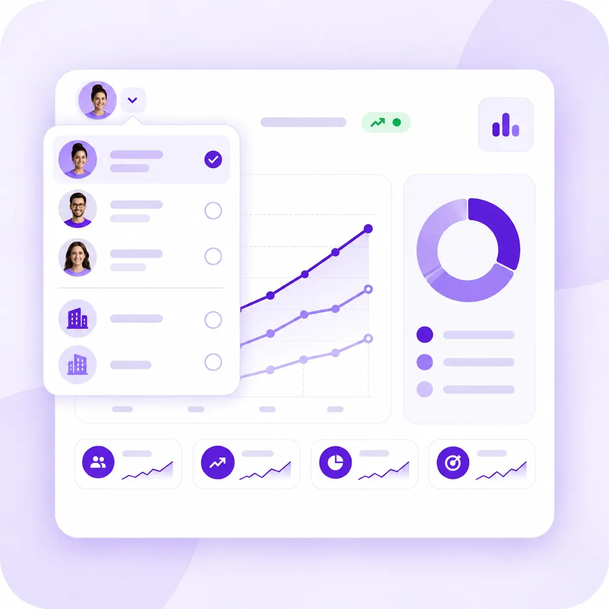 Account switcher listing personal profiles and company pages