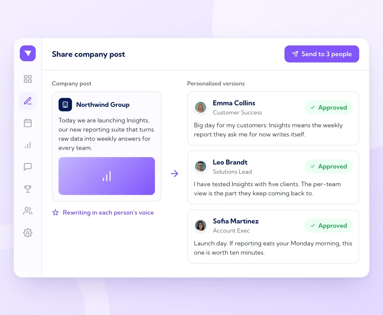 A company post rewritten into personalised versions for each employee